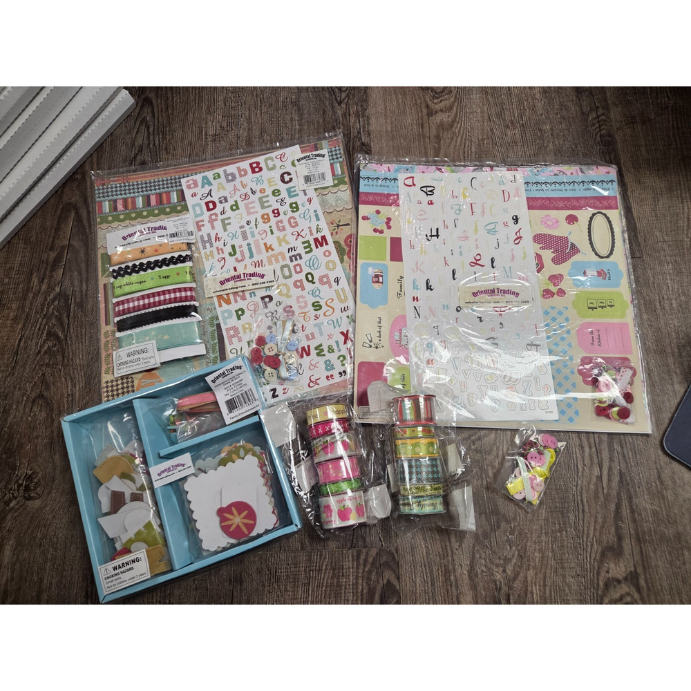 Oriental Trading Scrapbook Kits Ribbon Stickers Accessories Pack Letters Pages